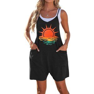 Womens Summer Casual Sleeveless Jumpsuit Strap Shorts Romper With Pocket